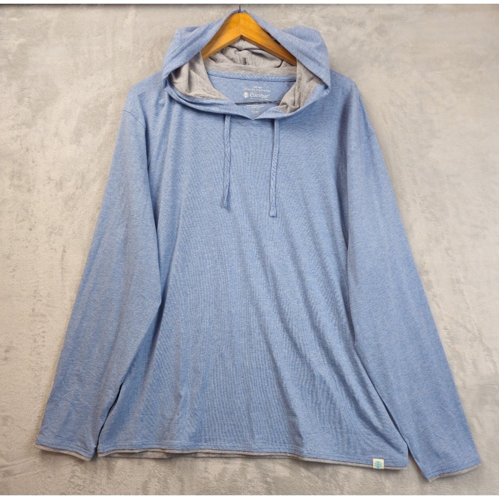 Coolibar Pullover Hoodie Mens XL Blue Oasis UPF Sun Shirt Cotton Bamboo Stretch
